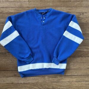 Vintage Stats Fleece Henley Blue‎ White Medium
